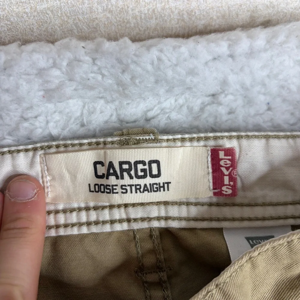 Levis Workwear Loose Straight Cargo Pants Tan Khaki Mens 33x32 baggy wide leg